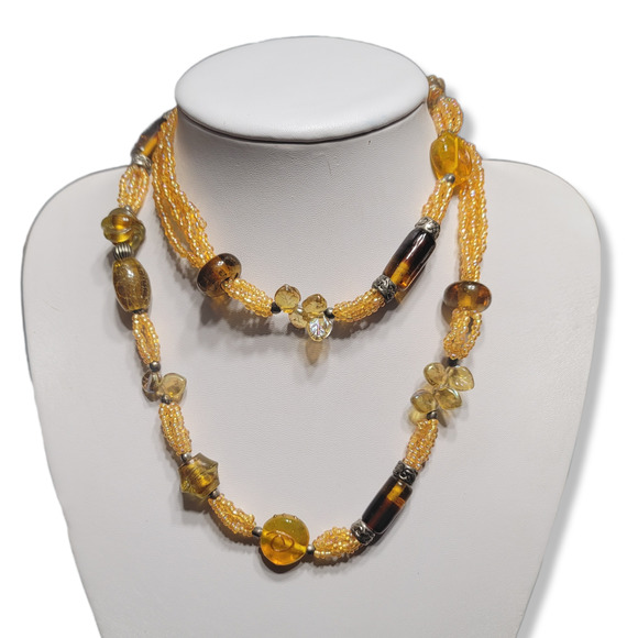 Vintage Blown Glass Beads, Brown, Amber, Gold, Multi-shapes strand 36" - Picture 6 of 9